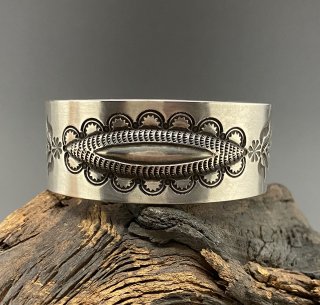 Navajo Edison Sandy Smith Ingot Silver Stamp Work Cuff Bracelet