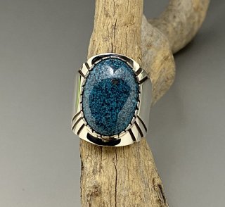 Navajo Leonard Nez High Grade Spider Web Kingman Turquoise Ring