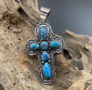 Navajo Donovan Cadman Natural Morenci Turquoise Cross Pendant