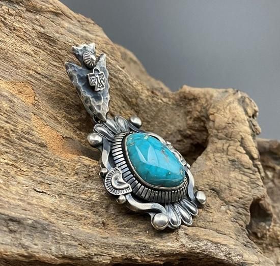 Navajo Delbert Gordon Natural Morenci Turquoise Pendant