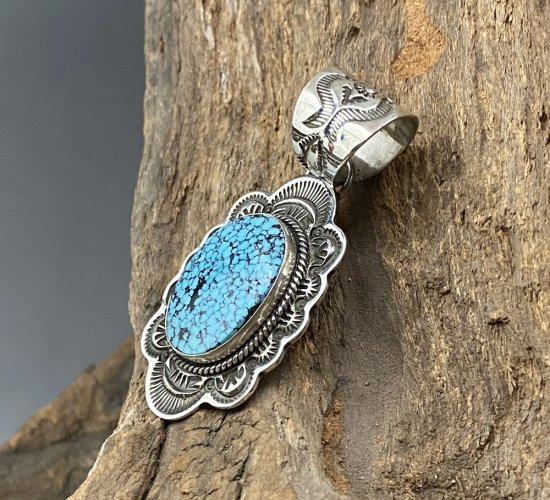 Navajo Darrell Cadman Spider web Kingman Turquoise Pendant -  練馬のインディアンジュエリー・雑貨のお店 Little Pinetree Trading Post