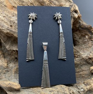 Navajo Ron Bedonie Silver Pendant Earrings Set