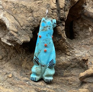 Zuni Claudia Peina Turquoise Standing Bear Fetish Pendant