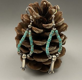 Navajo Reva Goodluck Turquoise & Squash Blossom Earrings