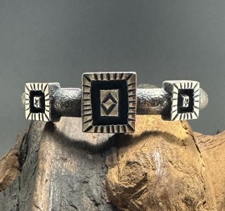 Navajo Aaron Anderson Tufa Cast 3 Squares Cuff Bracelet