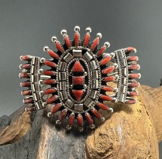 Zuni Evonne Hustito Coral Needle Point Cuff Bracelet