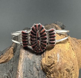 Zuni Shirlene Lahi Coral Needle Point Cuff Bracelet