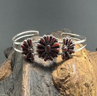 Zuni Judy Wallace Coral Needle Point Cuff Bracelet