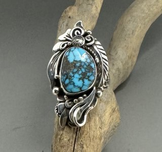 Navajo Fritson Toledo Natural Spider Web Bisbee Turquoise Ring