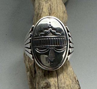 Navajo Charlie John Silver Stamped Box Ring