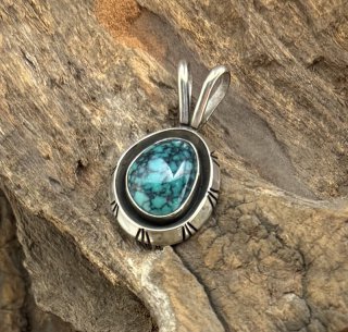 Navajo Fred Peters Cloud Mountain Turquoise Shadow Box Pendant