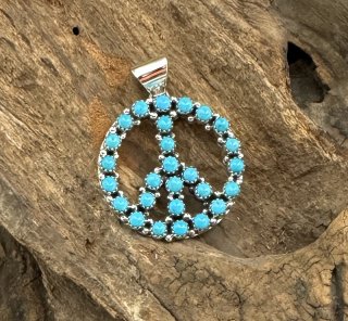 Navajo Anna Spencer Turquoise Peace Mark Design Pendant