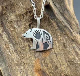 Hopi Riley Polyquaptewa Overlay Bear Pendant