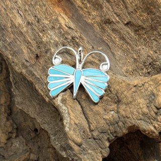 Zuni Emma Edaakie Turquoise Inlay Butterfly Pendant