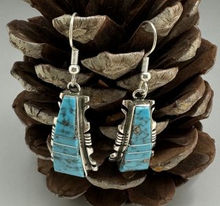 Navajo Steve Francisco Kingman Turquoise Inlay Earrings