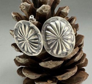 Navajo Joan Begay Oval Silver Concho Earrings