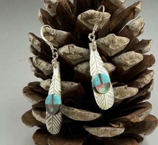 Zuni Shell Feather Inlay Earrings