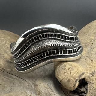 Navajo Harrison Jim Wave Shape Tufa Cast Cuff Bracelet