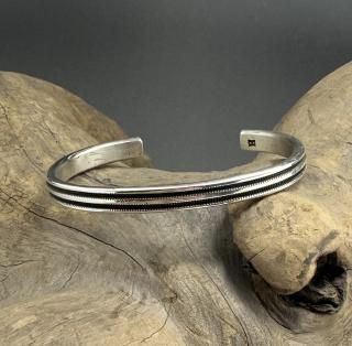 Navajo Harrison Jim Ingot Silver Stripes & Chisel Work Cuff Bracelet