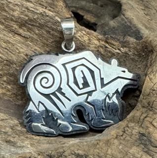 Hopi Ruben Saufkie Bear Motif Overlay Pendant