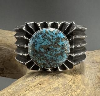 Navajo Aaron Anderson Persian Turquoise Tufa Cast Cuff Bracelet
