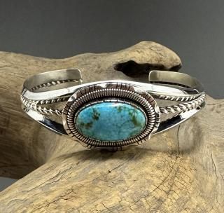 Navajo Walter Vandever Kingman Turquoise Cuff Bracelet