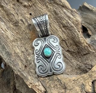 Navajo Calvin Martinez Royston Turquoise Stamped Pendant