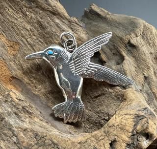 Zuni Virick Laweka Hummingbird Sand Cast Sterling Silver Pendant