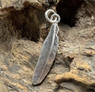 Zuni Virick Laweka Feather Motif Sand Cast Sterling Silver Pendant