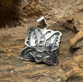 Hopi Belvin Yuyaheova Overlay Butterfly Pendant