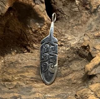 Hopi Harlan Joseph Feather Motif Overlay Pendant