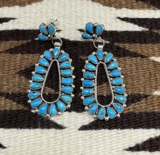 Navajo Erick Wilson Kingman Turquoise Cluster Earrings