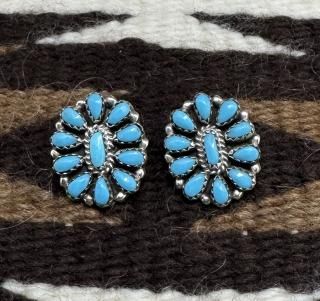 Navajo Eldon James Sleeping Beauty Turquoise Cluster Earrings