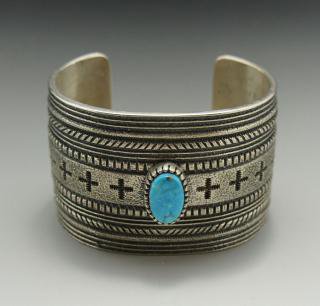 Navajo Harrison Jim Kingman Turquoise Tufa Cast Bracelet