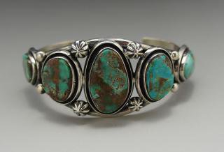 Navajo Leonard Nez Natural King's Manassa Turquoise Bracelet
