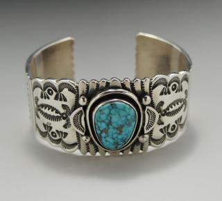 Navajo Leonard Nez Natural Candelaria Turquoise Bracelet