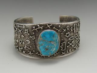 Navajo Delford Yazzie Natural Morenci Turquoise Tufa Cast Bracelet