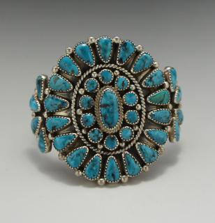 Navajo Mike Platero Kingman Turquoise Cluster Bracelet