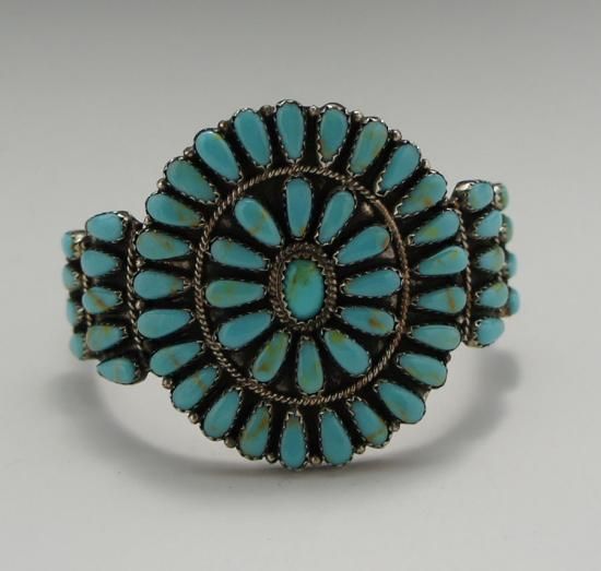 Navajo Larry Moses Begay Turquoise Cluster Bracelet - 練馬の 