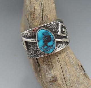 Navajo Aaron Anderson Natural Morenci Turquoise Tufa Cast Ring