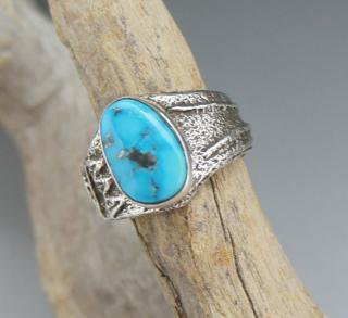 Navajo Delford Yazzie Natural Morenci Turquoise Tufa Cast Ring