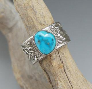 Navajo Delford Yazzie Natural Morenci Turquoise Tufa Cast Ring