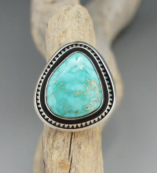 Navajo Leonard Nez Natural Kingman Turquoise Ring - 練馬のインディアンジュエリー・雑貨のお店  Little Pinetree Trading Post