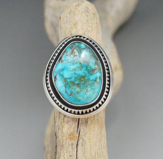 Navajo Leonard Nez Natural Morenci Turquoise Ring