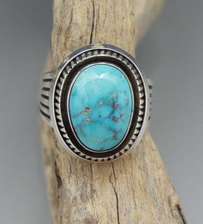 Navajo Leonard Nez Natural Candelaria Turquoise Ring