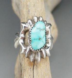 Navajo Wilford B Henry Carico Lake Turquoise Sand Cast Ring