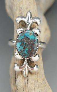 Navajo Wilford B Henry Morenci Turquoise Sand Cast Ring