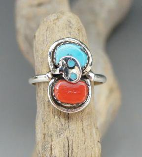 Zuni Effie Calavaza Kingman Turquoise Coral Ring