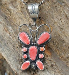 Navajo Dean Brown Spiny Oyster Butterfly Pendant