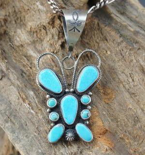 Navajo Dean Brown Sleeping Beauty Turquoise Butterfly Pendant